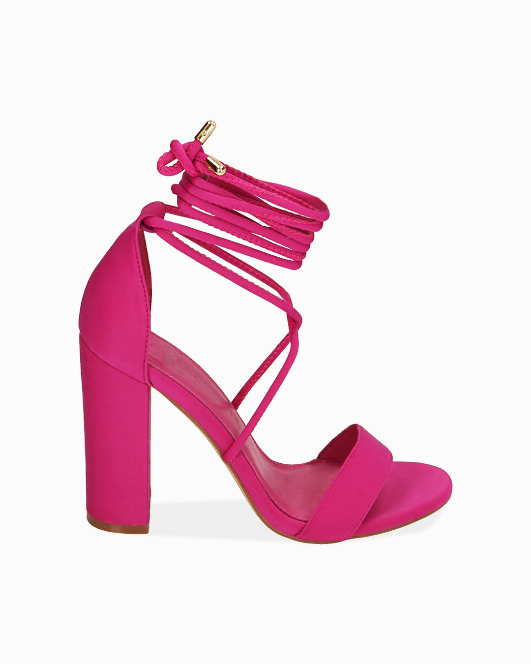 Sandali lace-up fucsia in tessuto, tacco 10,5 cm