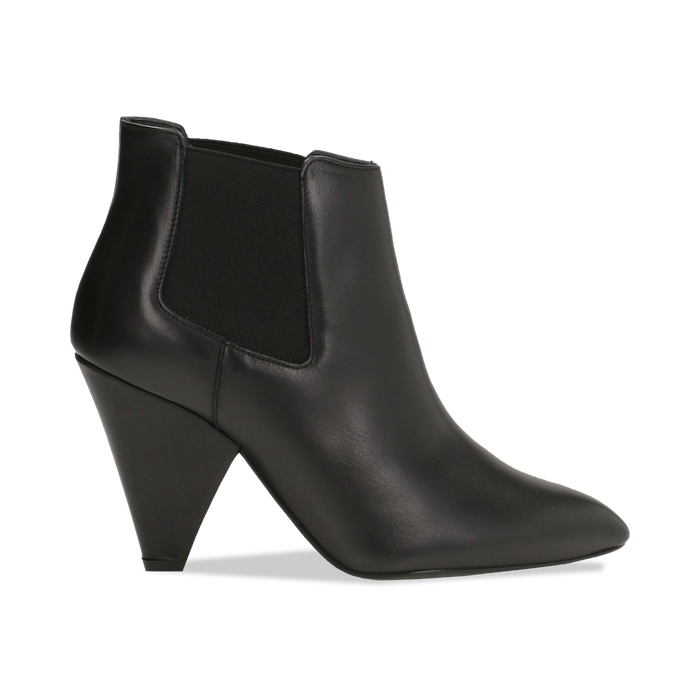 Chelsea Boots neri in vera pelle, tacco a cono 9 cm, Primadonna, 12D613910VINERO037