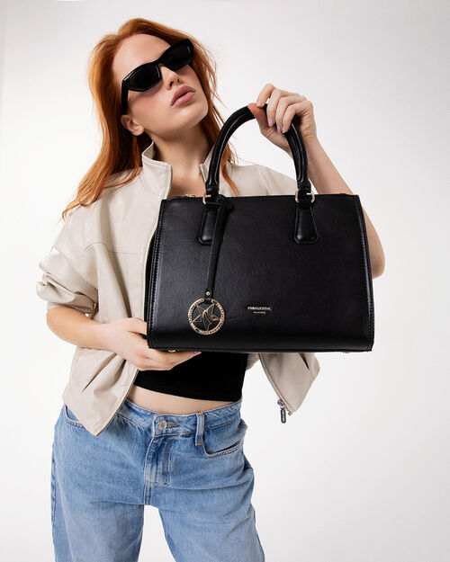 Bolso de mano negro con bandolera removible, BLACK