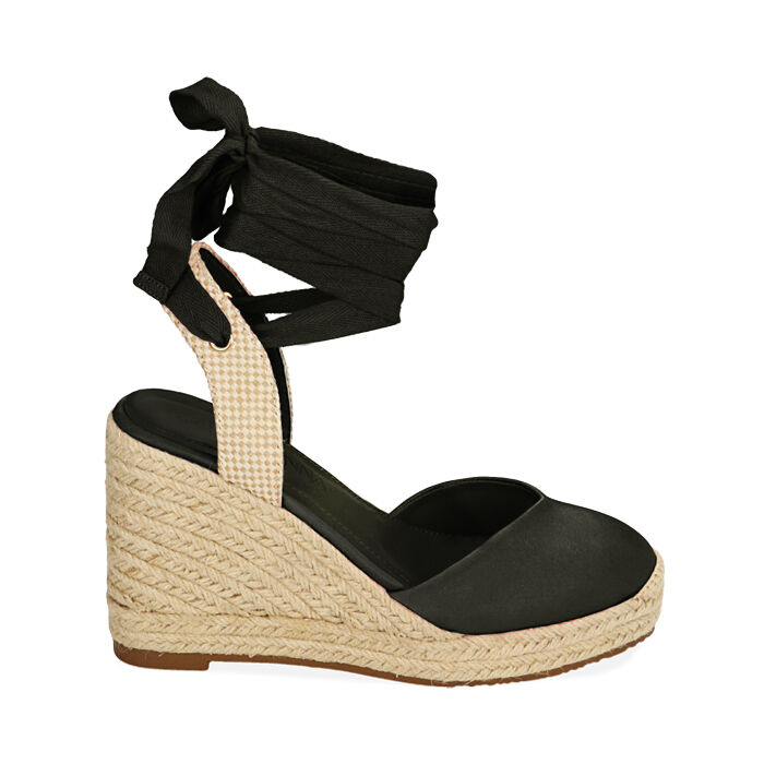 Espadrillas donna nere in raso zeppa 10 cm Primadonna Collection