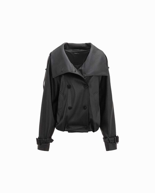 Cazadora negra oversize con cuello amplio, BLACK