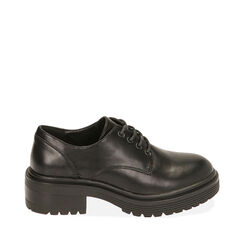 Zapatos negros con cordones, tacón de 4,5 cm., Primadonna, 200624804EPNERO035, 001a