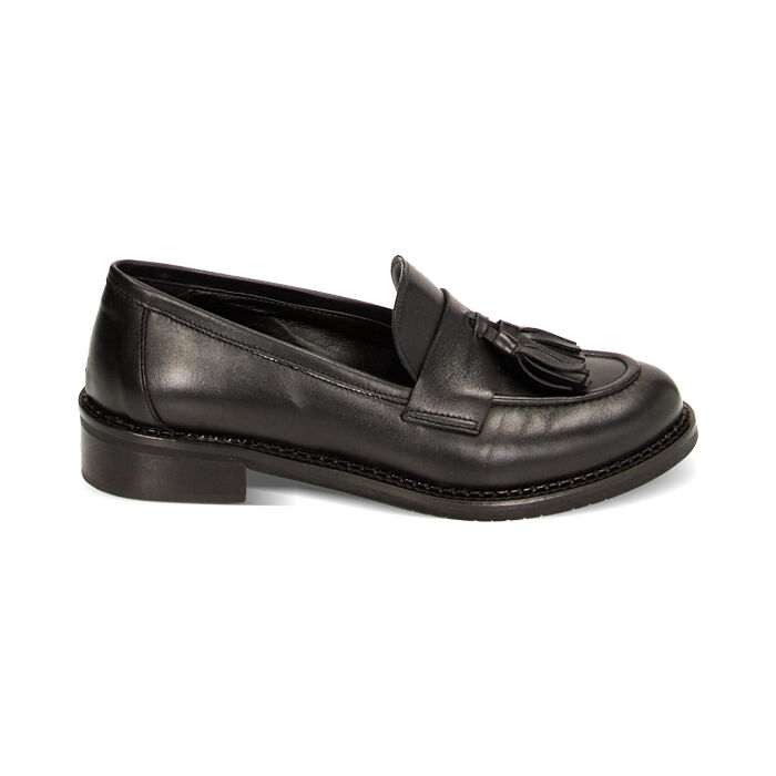 Mocassini neri in pelle con nappina, Primadonna, 22A503025PENERO035