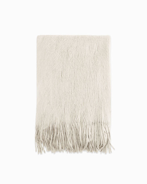 Beige scarf with elegant fringes, BEIGE