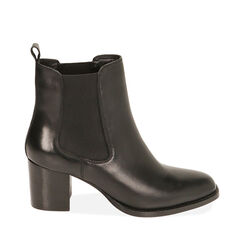 Chelsea boots neri in pelle, tacco 6,5 cm , Primadonna, 209404554PENERO035, 001a