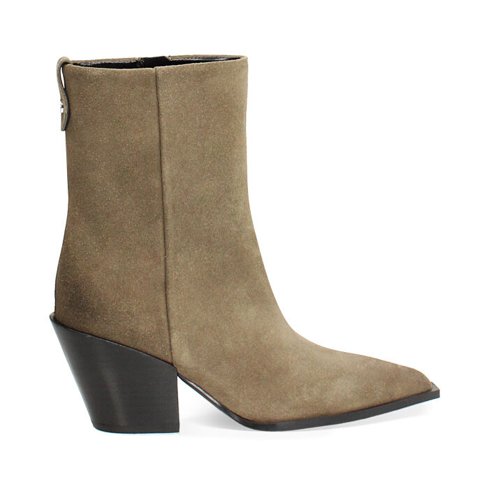 Tronchetti taupe in camoscio con tacco 7,4 cm, Primadonna, 26M739121CMTAUP035