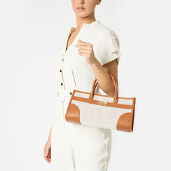 Minibolso beige para mujer en canvas, Primadonna, 255102333CABEIGUNI, 002a