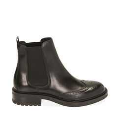 Botines Chelsea de cuero negro full brogue , Primadonna, 20N406608PENERO036, 001a