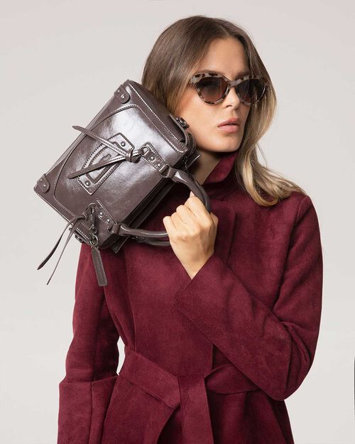 Mini bag grigia lucida con tracolla removibile, GREY