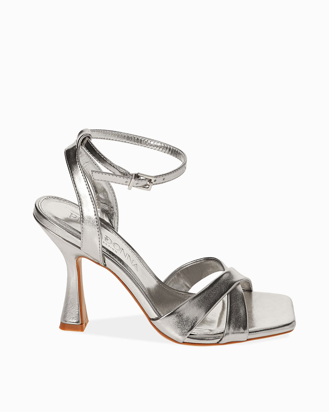 Sandali argento laminato, tacco 9,5 cm