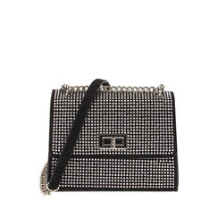 Sac bandoulière noir-argent en microfibre avec pierres, 245123167MPNEARUNI, 001a