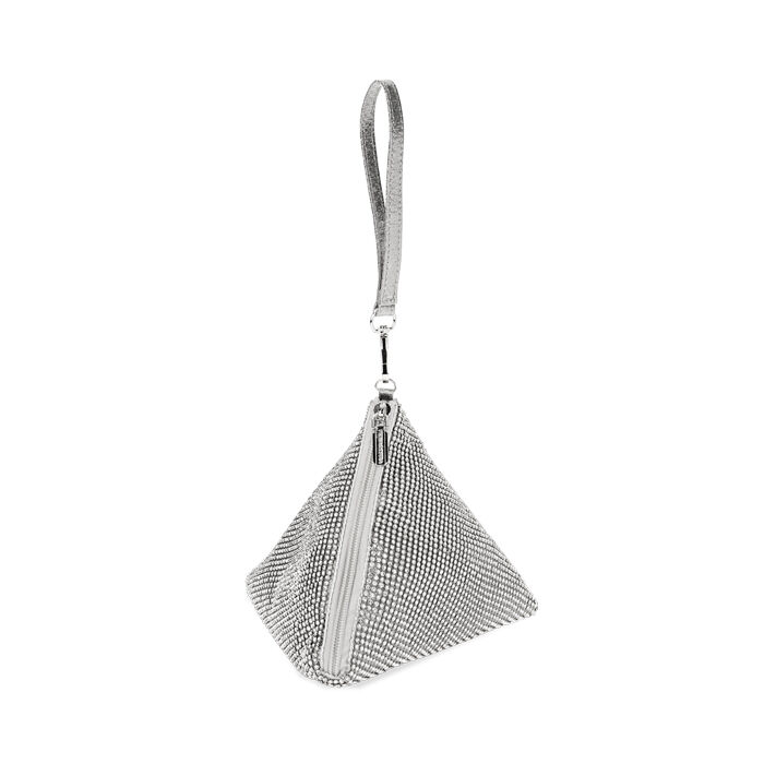 Mini bolsa de mujer plateada laminada con piedras, Primadonna, 255102403LPARGEUNI