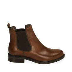 Botines Chelsea de piel color cognac, tacón de 3,5 cm, Primadonna, 20L921012PECOGN035, 001a
