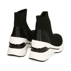 Chaussures à enfiler noires en tissu, semelle compensée 8,5 cm , Soldés, 182817930TSNERO040, 004 preview