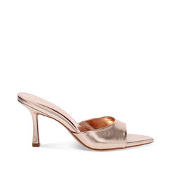 Mules open toe donna rosa oro in laminato, tacco 8,5 cm, Primadonna, 254908801LMRAOR035, 001a