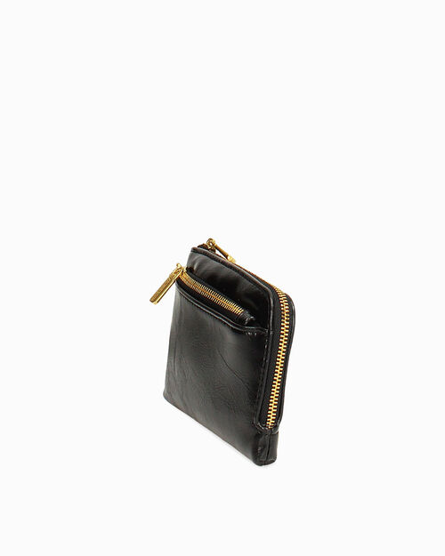 Portafoglio nero lucido con dettagli dorati, BLACK