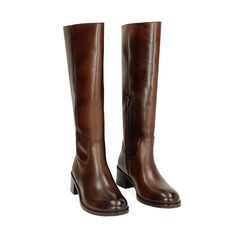 Botte marron en cuir avec talon bas, Primadonna, 24N550045PEMARR035, 002a