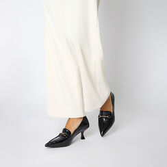 Mocasines negros brillantes con tacón de 5,8 cm, Primadonna, 264934907EUNERO036, 002a