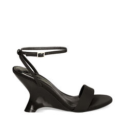 Sandali neri in lycra, zeppa 9 cm, 232105404LYNERO035, 001a
