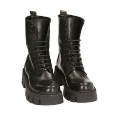 Anfibi neri in pelle, tacco 5,5 cm , Primadonna, 20A512040PENERO036, 002a