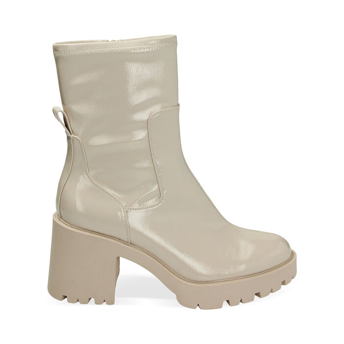 Ankle boots panna in naplak, tacco 8,5 cm, Primadonna, 22N323189NPPANN036