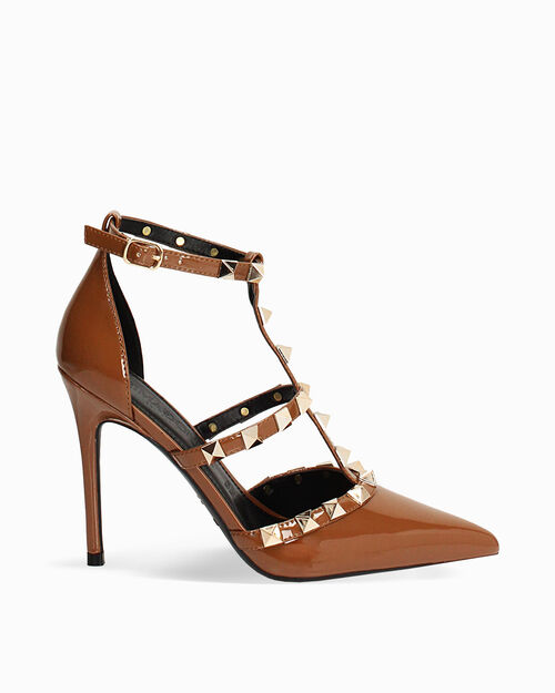 D&eacute;collet&eacute; camel tacco 10,7 cm con borchie, CAMEL