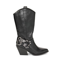 Stivali texani neri con fibbie, tacco 6,5 cm, Primadonna, 233073128EPNERO035, 001 preview