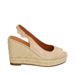 Sandali beige in microfibra, zeppa 10,5 cm, 194910901MFBEIG038, 001a
