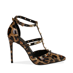 D&eacute;collet&eacute; leopard in vernice con borchie, tacco 11 cm , Scarpe, 142125910VELEOP036, 001a