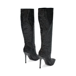 Stivale nero-argento in microfibra con pietre, tacco 10,5 cm, Primadonna, 242102029MPNEAR035, 003 preview