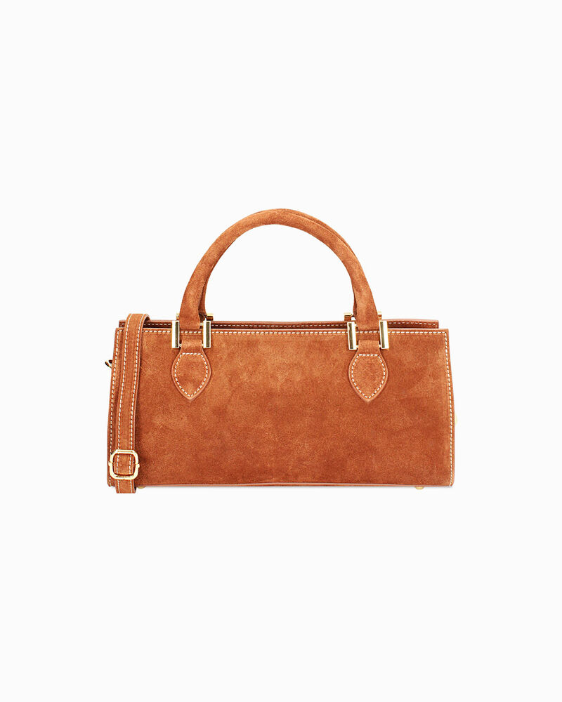 Borsa a mano donna cognac allungata in camoscio image number null