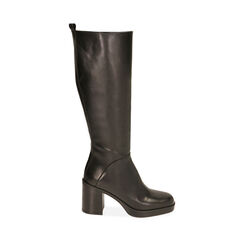 Bottes à plateforme en cuir noir, talon 9 cm , 20L622010PENERO035, 001a