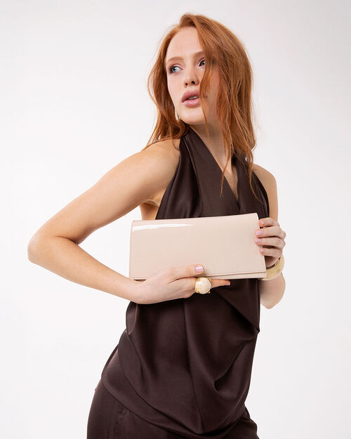 Pochette beige con tracolla removibile, BEIGE