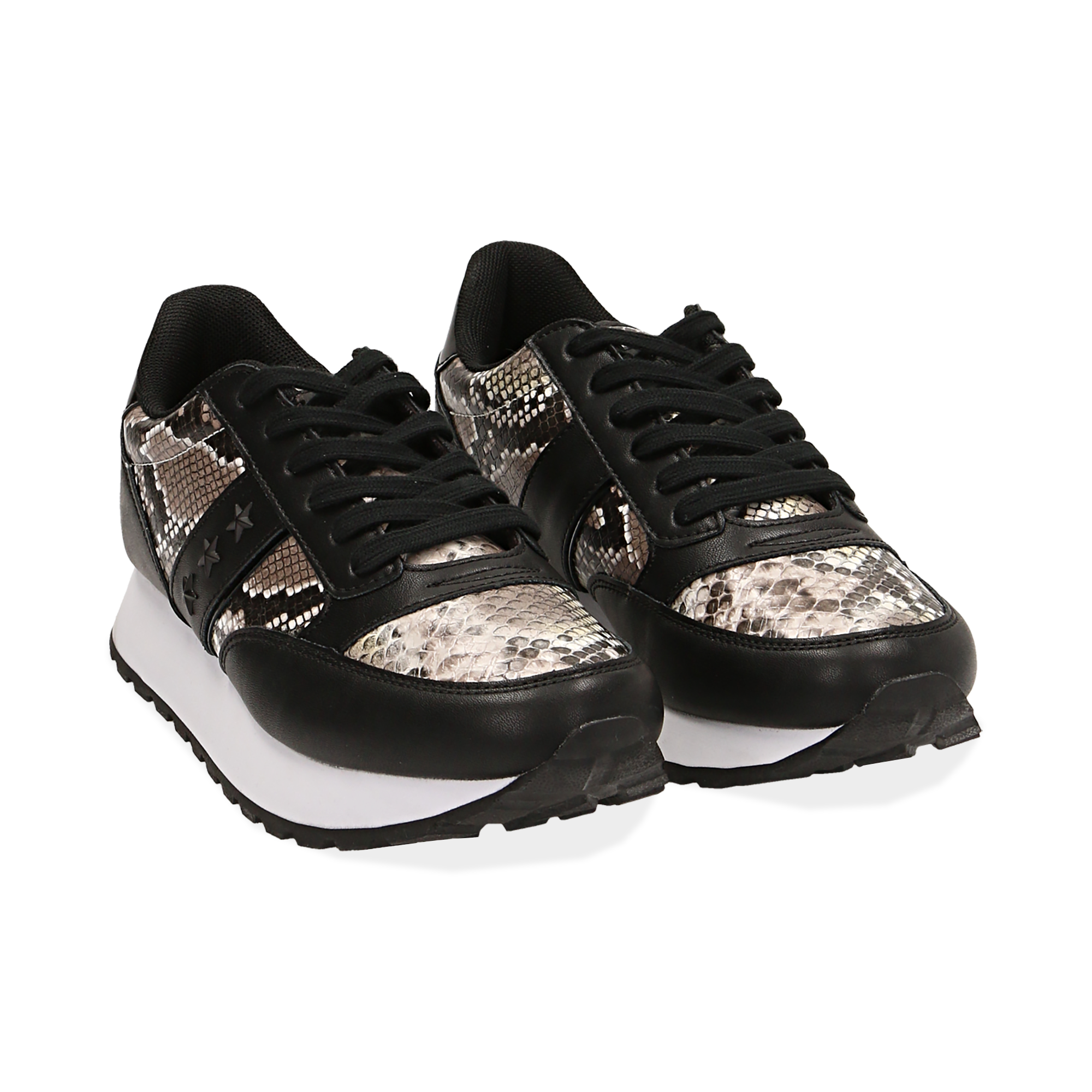 Sneakers bianco/nere stampa pitone | Primadonna Collection