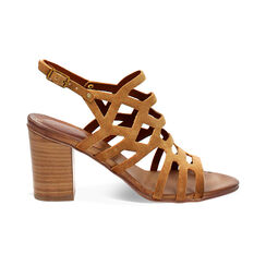 Sandalo da donna cognac in camoscio, tacco largo 7,5 cm, Primadonna, 257239909CMCOGN035, 001 preview