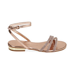Sandales plates rose-or en laminé avec pierres, Fin de Collection, 234909922LPRAOR035, 001 preview