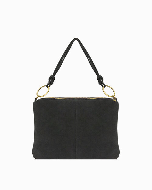 Borsa a spalla nera in camoscio, BLACK