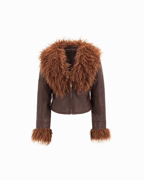 Giubbino in pelo sintetico marrone, BROWN