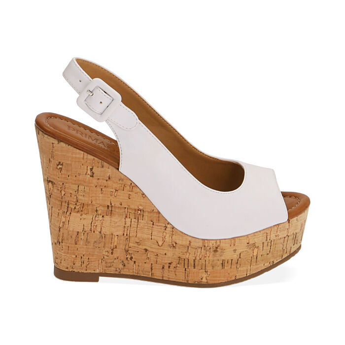 Sandali donna slingback bianchi, zeppa 12 cm | Primadonna Collection