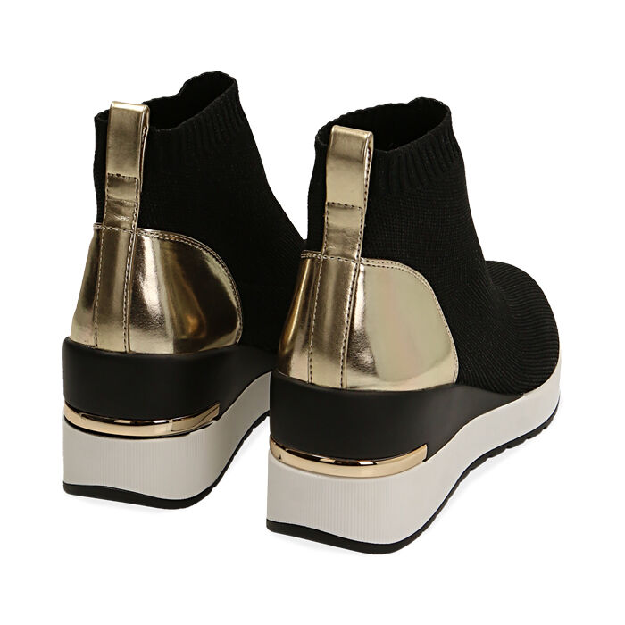 Slip-on nere in tessuto, zeppa 6,5 cm | Primadonna Collection
