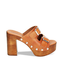 WOMEN SHOES CLOG COW LEATHER COGN, Primadonna, 234362838VACOGN035, 001a