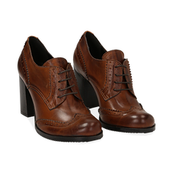 Stringate cuoio in pelle con lavorazione Duilio, tacco 8 cm , 