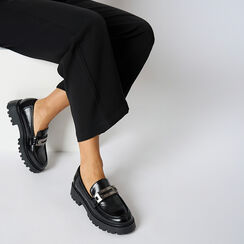 Mocasines de charol negros con tacón de 4,4 cm, Primadonna, 264954315EUNERO035, 002a