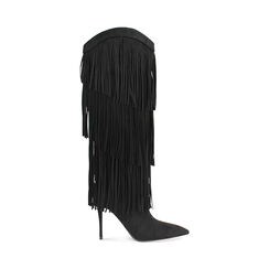 Stivali neri in microfibra con frange e tacco 10 cm, Primadonna, 262130677MFNERO036, 001 preview