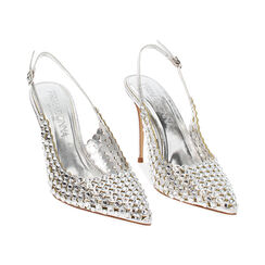 Décolleté slingback donna argento con pietre, tacco 10 cm, Primadonna, 252130643LPARGE035, 003 preview