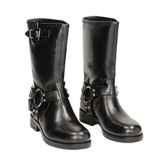 Bottes noires en cuir plates, Primadonna, 23N520098PENERO035, 002a