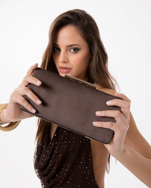 Clutch marr&oacute;n oscuro con correa removible, DK BROWN