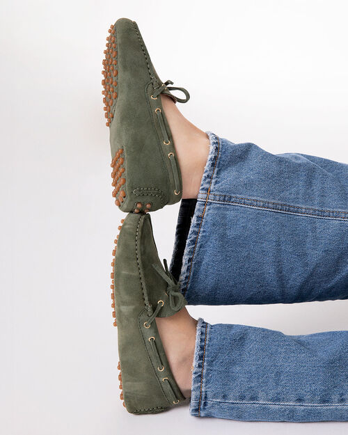 Mocassini verdi in camoscio, GREEN