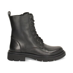 Bottines à lacets noires en cuir véritable avec semelle crantée, Primadonna, 26N555093PENERO035, 001 preview