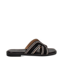 Sandalias planas de mujer negras de tela, Primadonna, 254959329TSNERO036, 001a